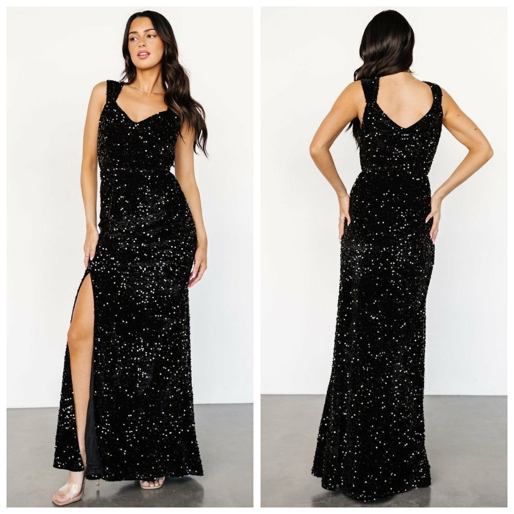 Baltic Born Monroe Black Velvet Sequin Gown